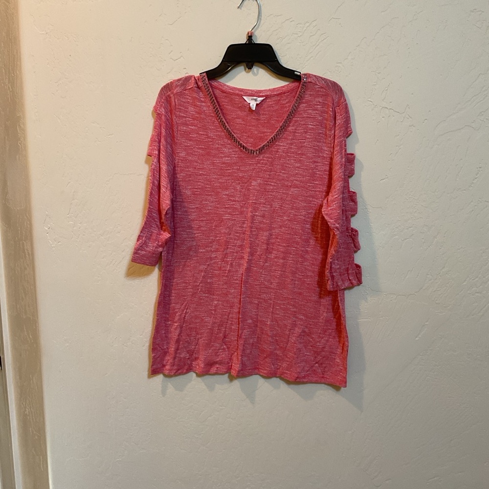 Women's Pink Top with Ruffle Sleeves by Terra and sky